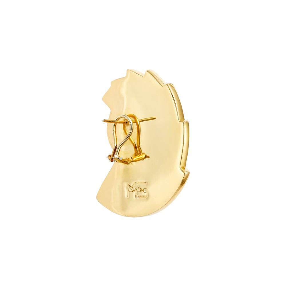 Rear perspective of the earrings showcasing the omega back closure and fine gold craftsmanship.
